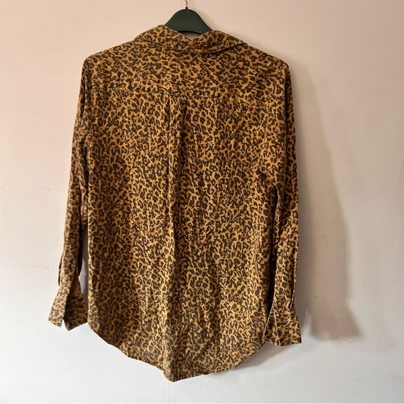 zara permium denim womens uk 16 leopard print brown collared long sleeve top - Picture 7 of 8